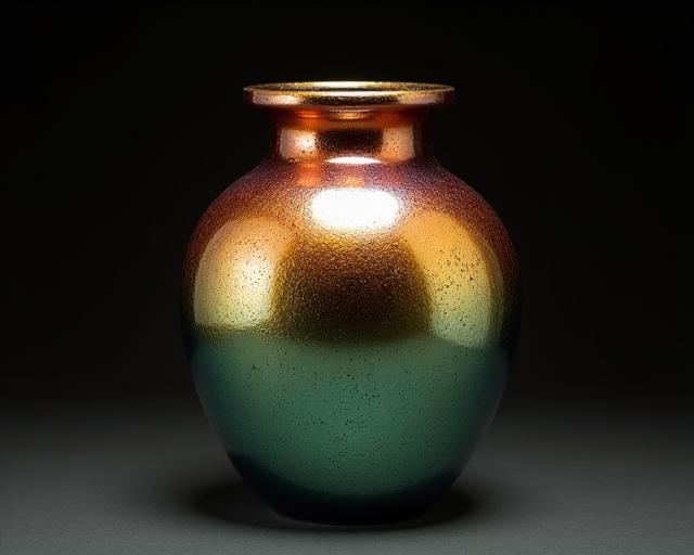 Wunderschöne Keramikvase mit schimmernder, irisierender Glasur in Erdtönen.